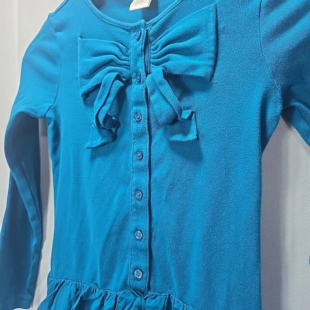 Gymboree Ruffle Tiered Dress Girls‎ 8 Teal Blue Bow Long Sleeve Preppy Coquette
